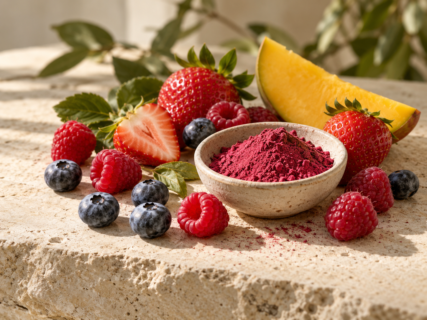 Composition illustrative de fruits et poudre de fruit